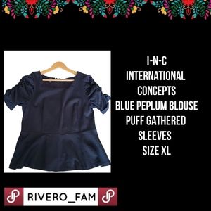 I-N-C INTERNATIONAL CONCEPTS | BLUE PEPLUM, PUFFED GATHERED SLEEVES | SIZE XL